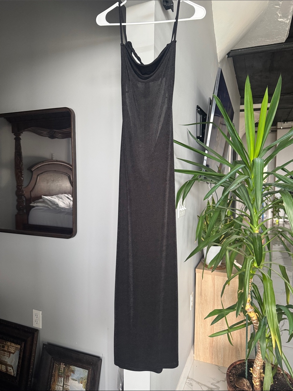 Black Slip Maxi Dress with Cowl Neck